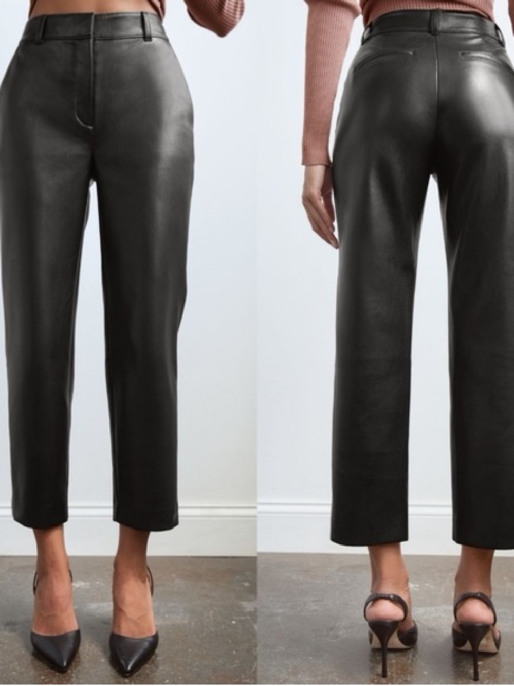 Aritzia Babaton Black Vegan Leather High Waist Straight Leg Pants Size 10